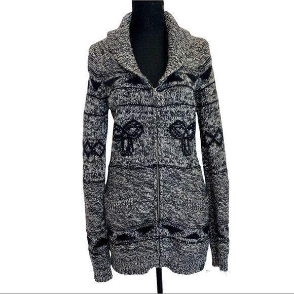 ARITZIA TNA dark gray black lambswool angora long sleeve knit zipup jacket Sz M - Picture 1 of 13